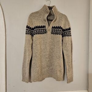 Vintage GAP Fair Isle Style Sweater Gray-Navy Quarter Button Lambs Wool Alpaca